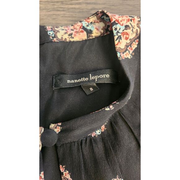 Nanette Lepore Womens Floral Print Shakespeare Dress Black 100% Silk Size 8 (M) - Picture 3 of 10